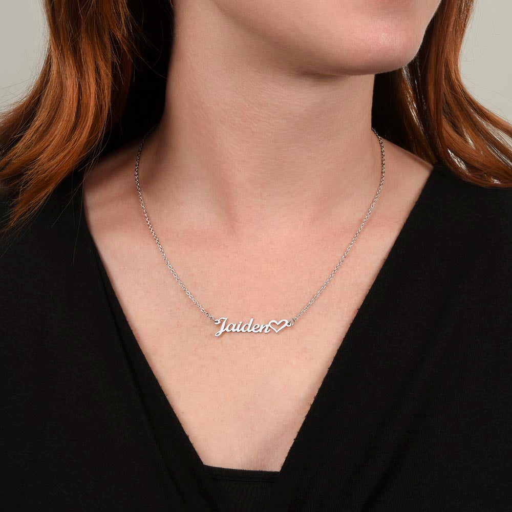 Script Mt Name Necklace with Heart