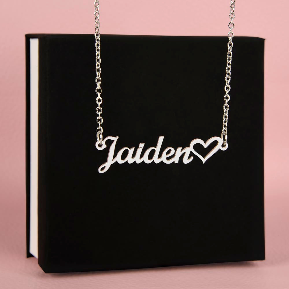 Script Mt Name Necklace with Heart