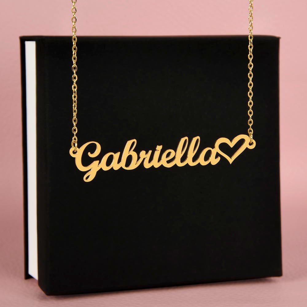 Script Mt Name Necklace with Heart