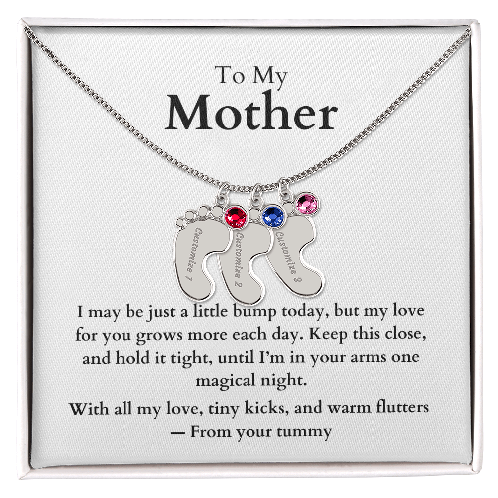 Engraved Baby Feet Necklace with Birthstone (To My Mother 1)