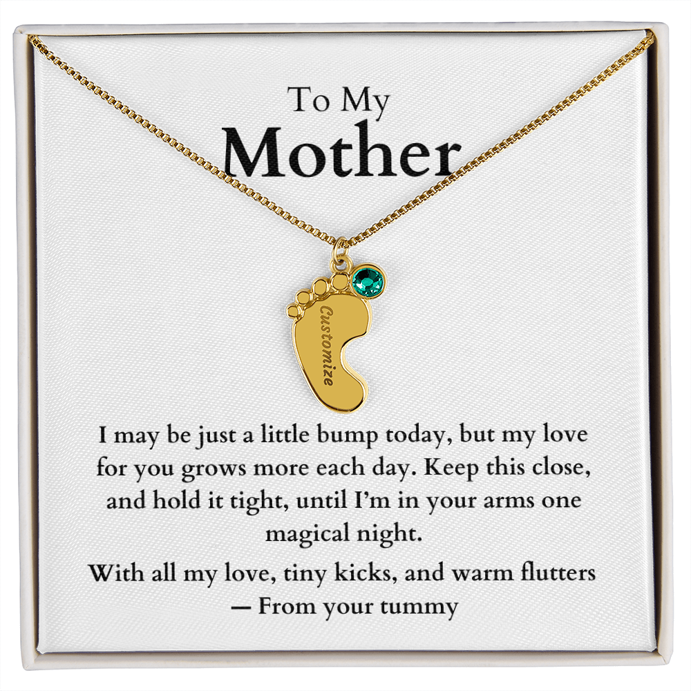 Engraved Baby Feet Necklace with Birthstone (To My Mother 1)