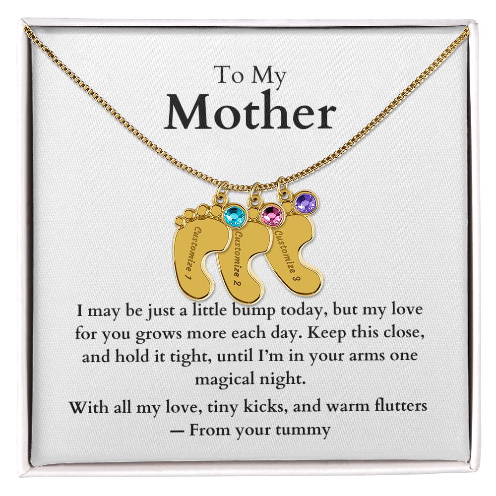 Engraved Baby Feet Necklace with Birthstone (To My Mother 1)