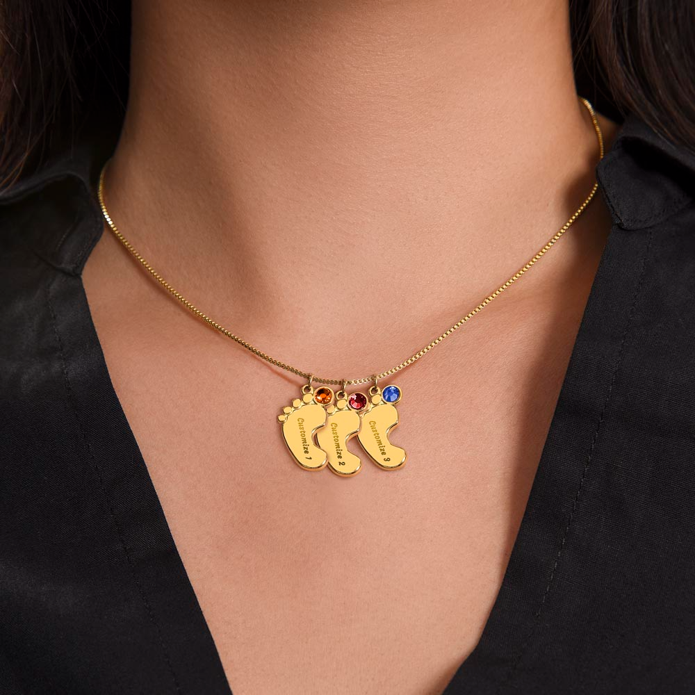 Engraved Baby Feet Necklace with Birthstone (To My Mother 1)