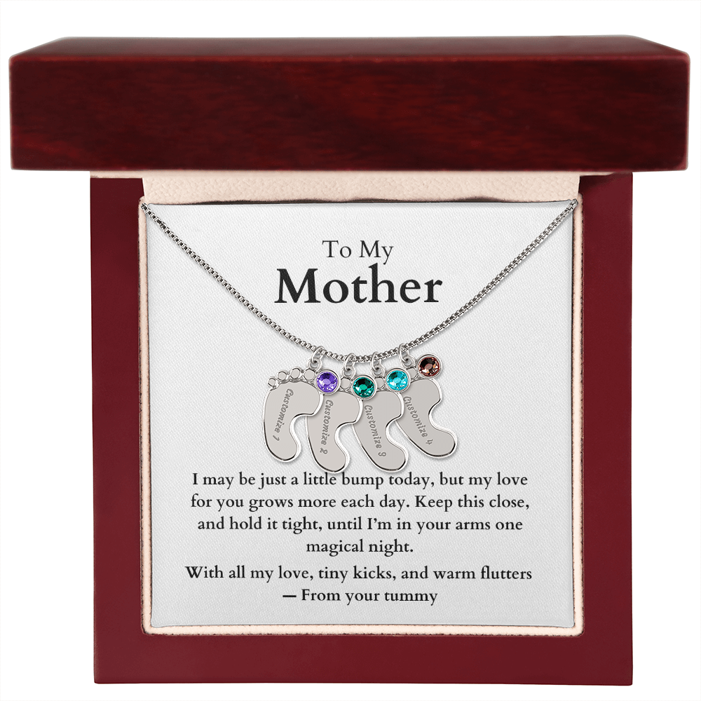 Engraved Baby Feet Necklace with Birthstone (To My Mother 1)