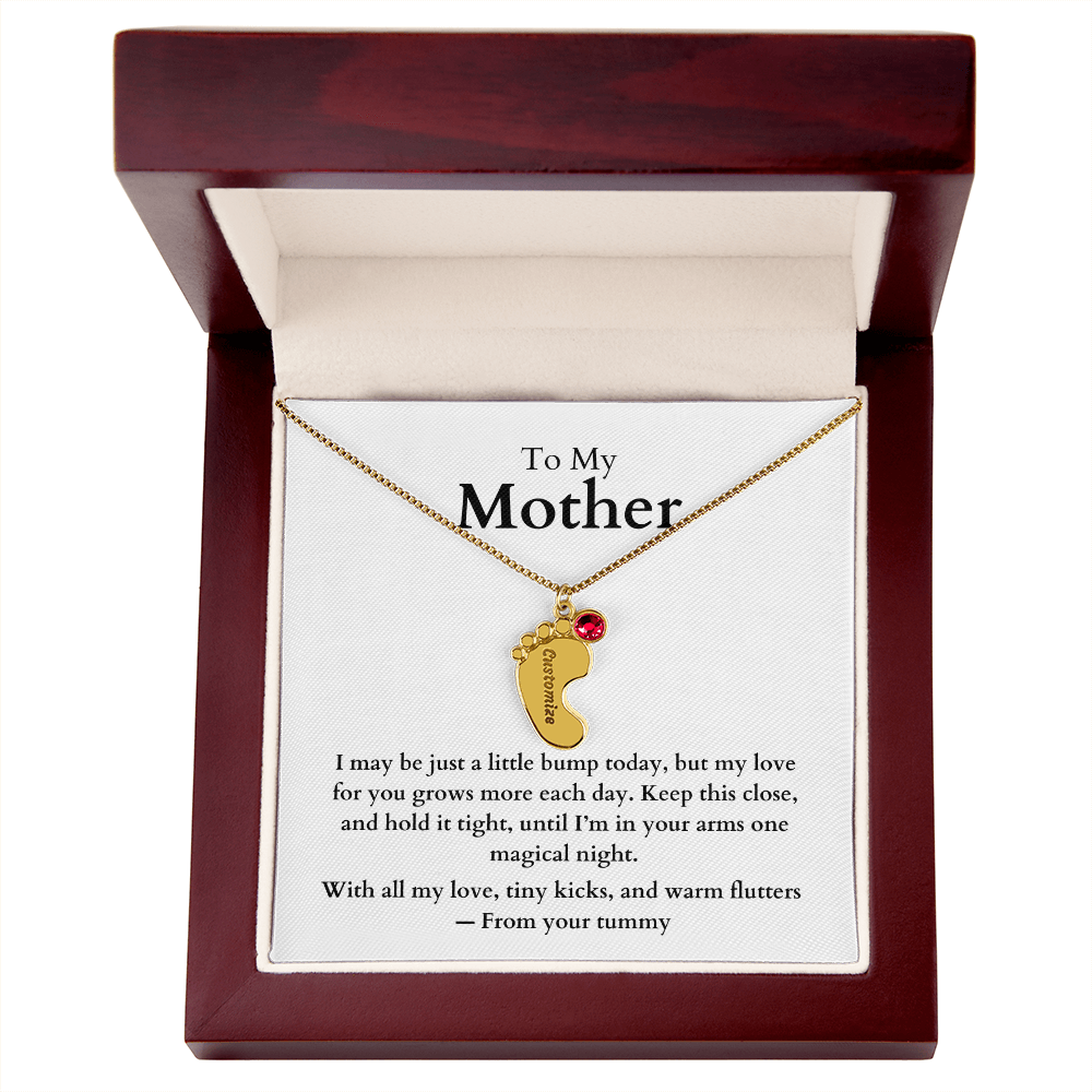Engraved Baby Feet Necklace with Birthstone (To My Mother 1)