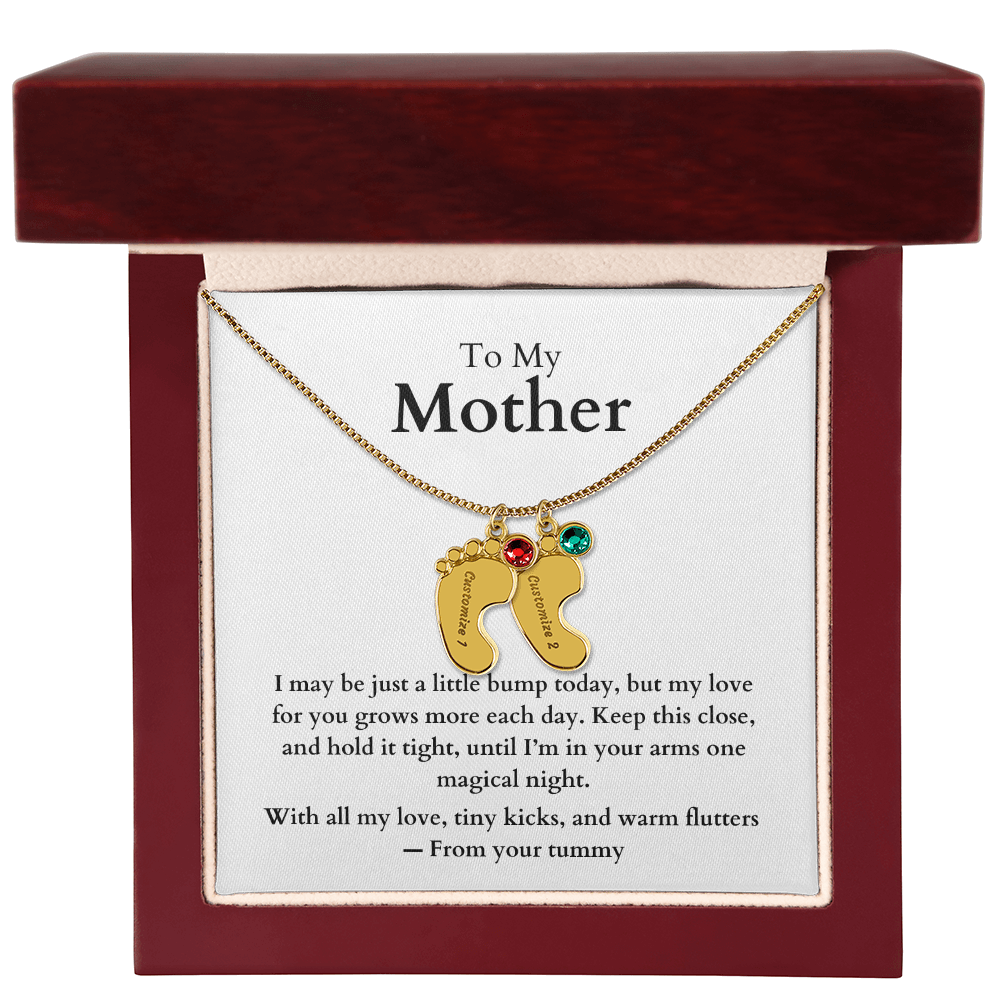 Engraved Baby Feet Necklace with Birthstone (To My Mother 1)