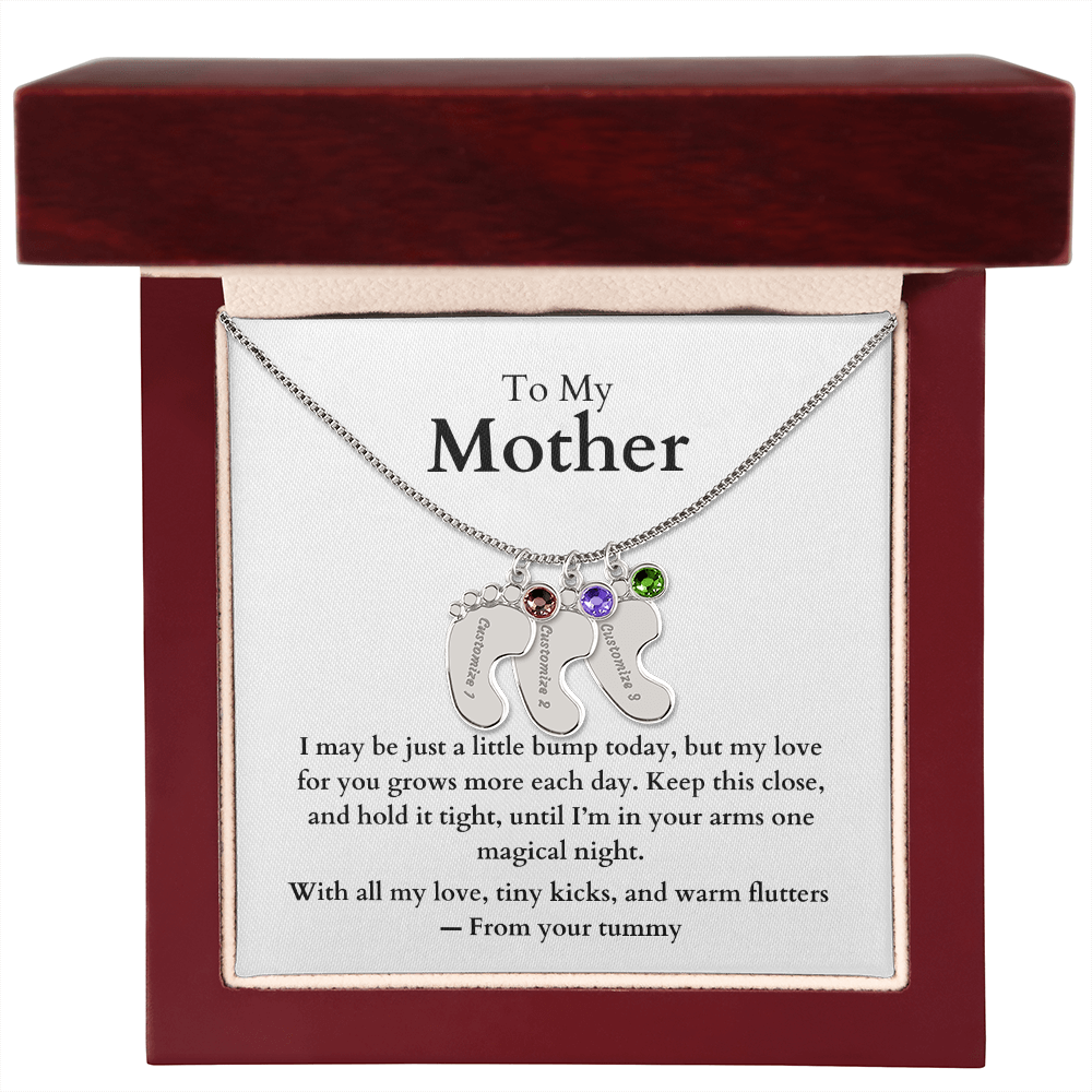 Engraved Baby Feet Necklace with Birthstone (To My Mother 1)