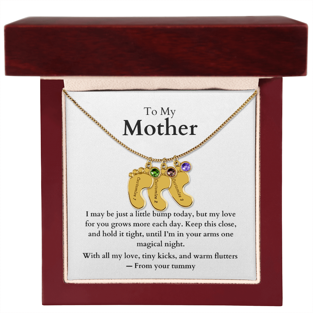 Engraved Baby Feet Necklace with Birthstone (To My Mother 1)