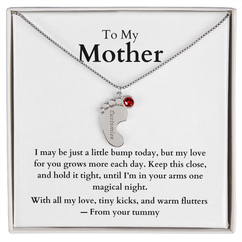Engraved Baby Feet Necklace with Birthstone (To My Mother 1)