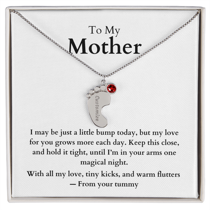Engraved Baby Feet Necklace with Birthstone (To My Mother 1)