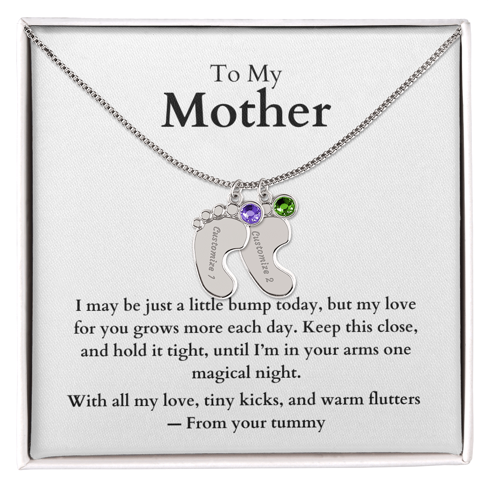 Engraved Baby Feet Necklace with Birthstone (To My Mother 1)