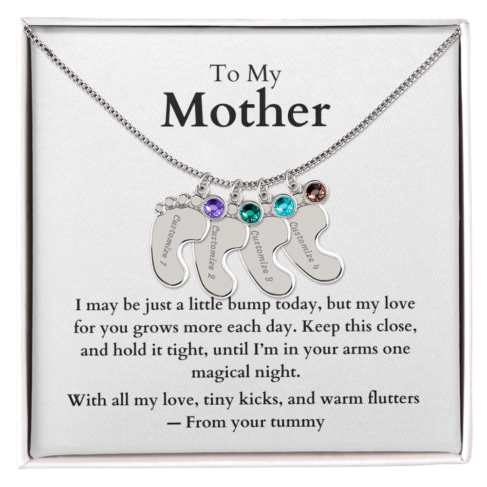 Engraved Baby Feet Necklace with Birthstone (To My Mother 1)