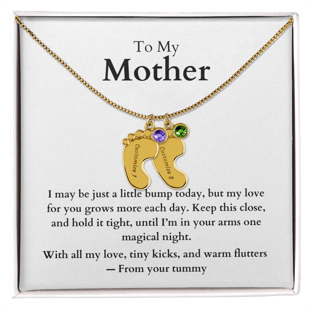 Engraved Baby Feet Necklace with Birthstone (To My Mother 1)