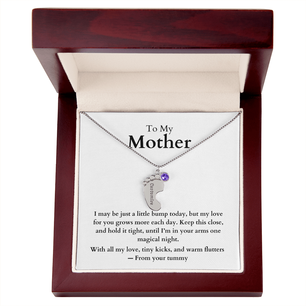 Engraved Baby Feet Necklace with Birthstone (To My Mother 1)