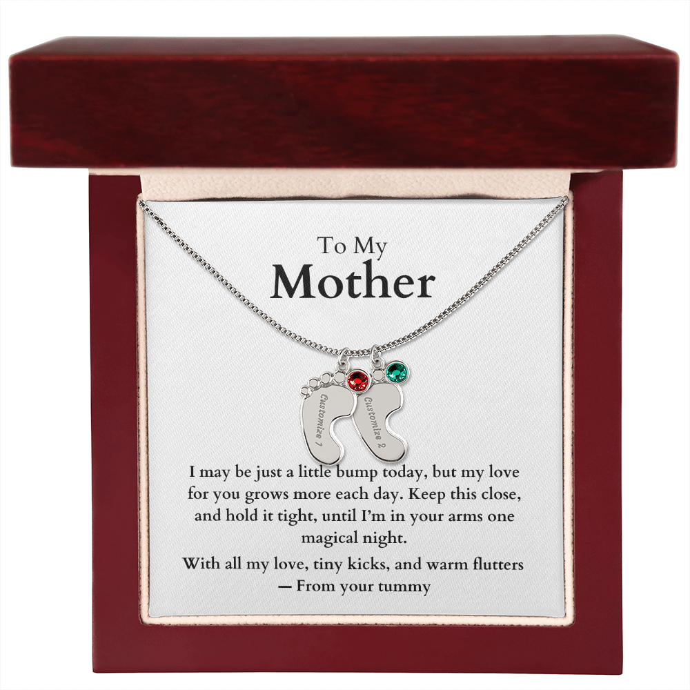 Engraved Baby Feet Necklace with Birthstone (To My Mother 1)