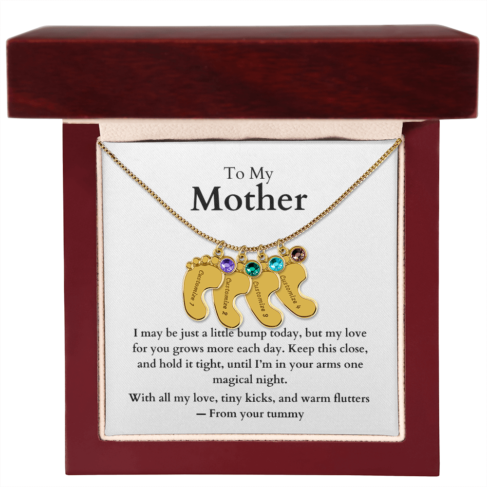 Engraved Baby Feet Necklace with Birthstone (To My Mother 1)